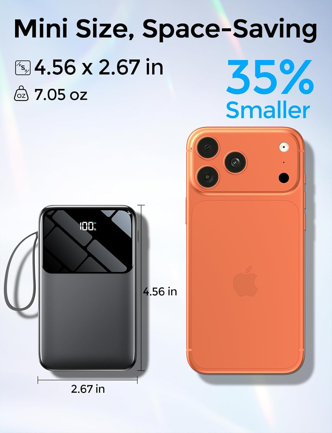 Power Bank, 15000Mah Portable Charger with Built in Cable, 22.5W Fast Charging, 6 Outputs, Slim Travel Essential Battery Pack with LED Display, Compatible with Iphone 17/16/15/14/13, Ipad Black