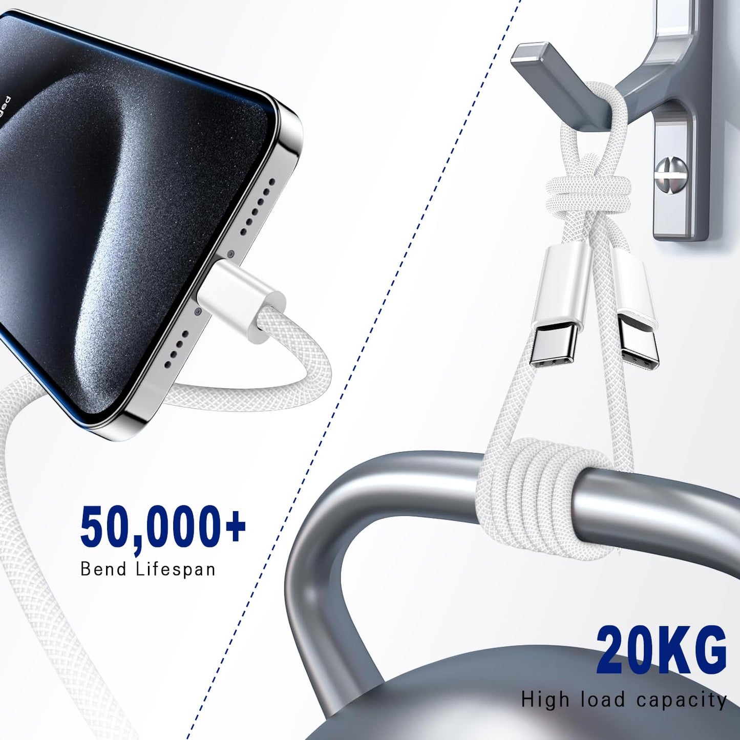 60W Fast Charging USB-C Cable (3FT, 2-Pack) – Braided Durable USB-C Charger Cord