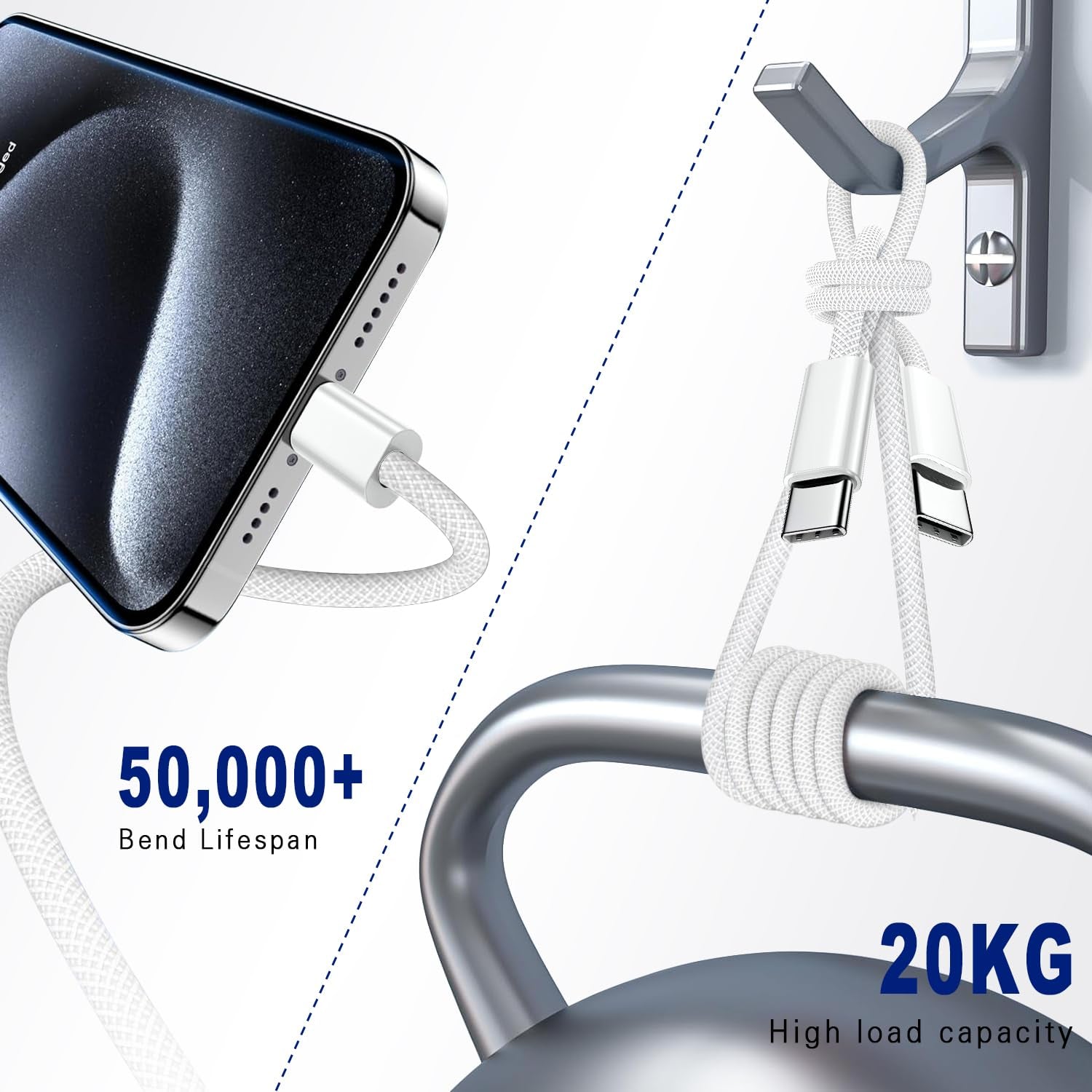 60W Fast Charging USB-C Cable (3FT, 2-Pack) – Braided Durable USB-C Charger Cord